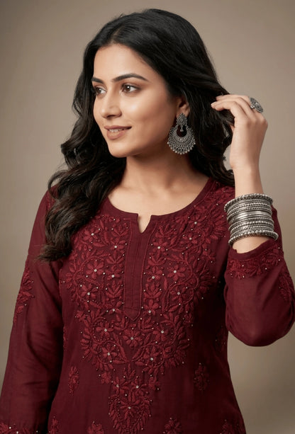 Naqsh Kaamdani Chikankari Hand Embroidered Kurta Set - Brown