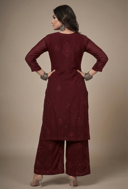Naqsh Kaamdani Chikankari Hand Embroidered Kurta Set - Brown