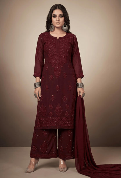 Naqsh Kaamdani Chikankari Hand Embroidered Kurta Set - Brown