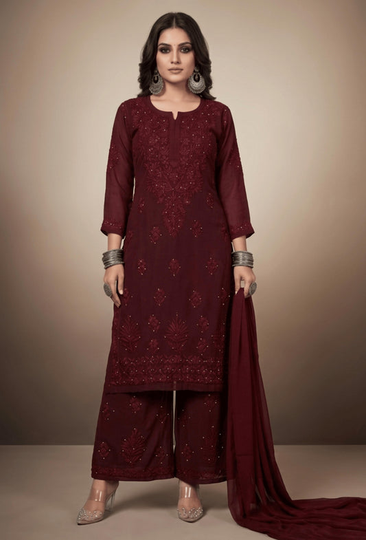 Naqsh Kaamdani Chikankari Hand Embroidered Kurta Set - Brown
