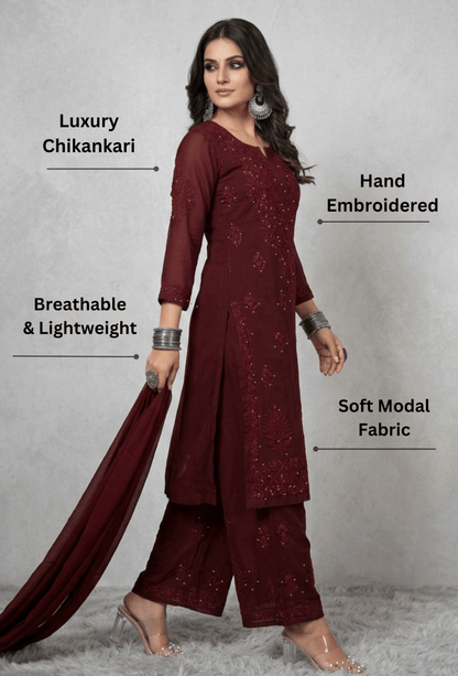 Naqsh Kaamdani Chikankari Hand Embroidered Kurta Set - Brown