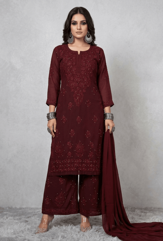 Naqsh Kaamdani Chikankari Hand Embroidered Kurta Set - Brown