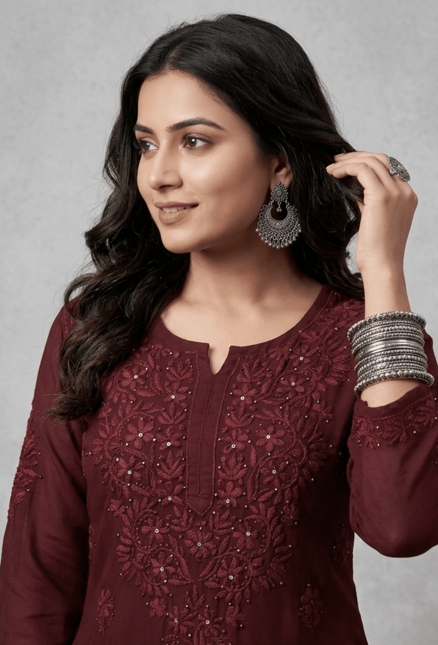 Naqsh Kaamdani Chikankari Hand Embroidered Kurta Set - Brown