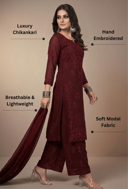 Naqsh Kaamdani Chikankari Hand Embroidered Kurta Set - Brown
