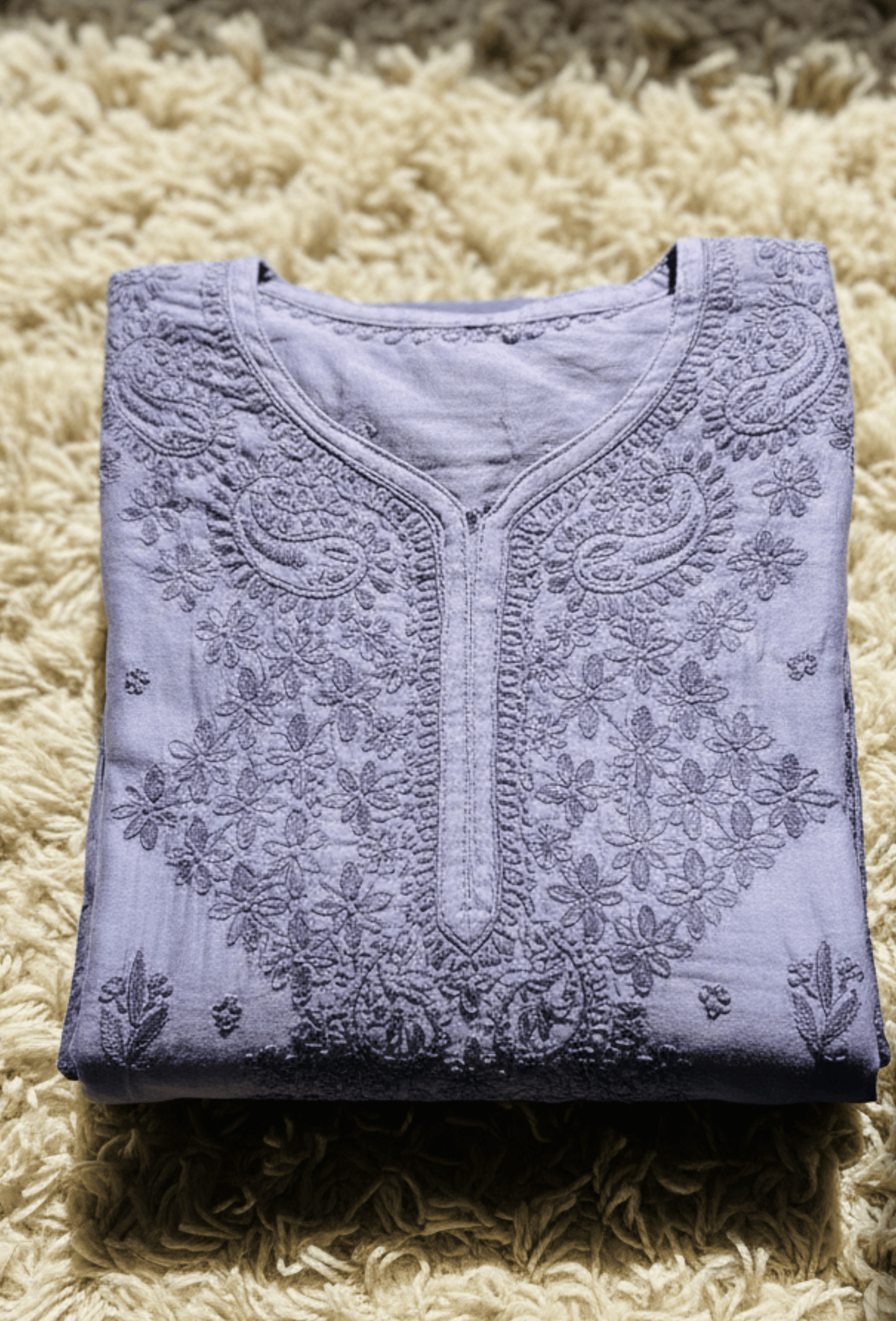 Chanderi Chikankari Hand Embroidered Kurta Set - Indigo