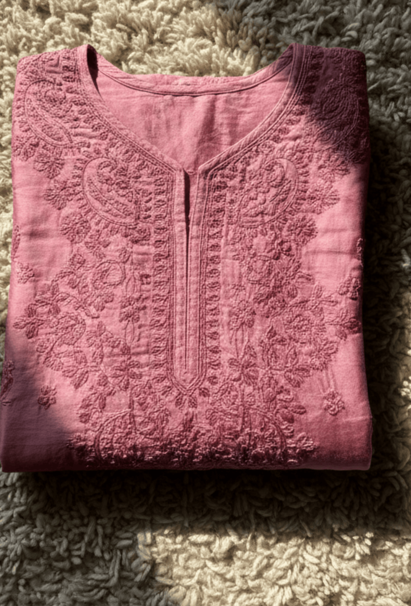 Chanderi Chikankari Hand Embroidered Kurta Set - Rose Pink