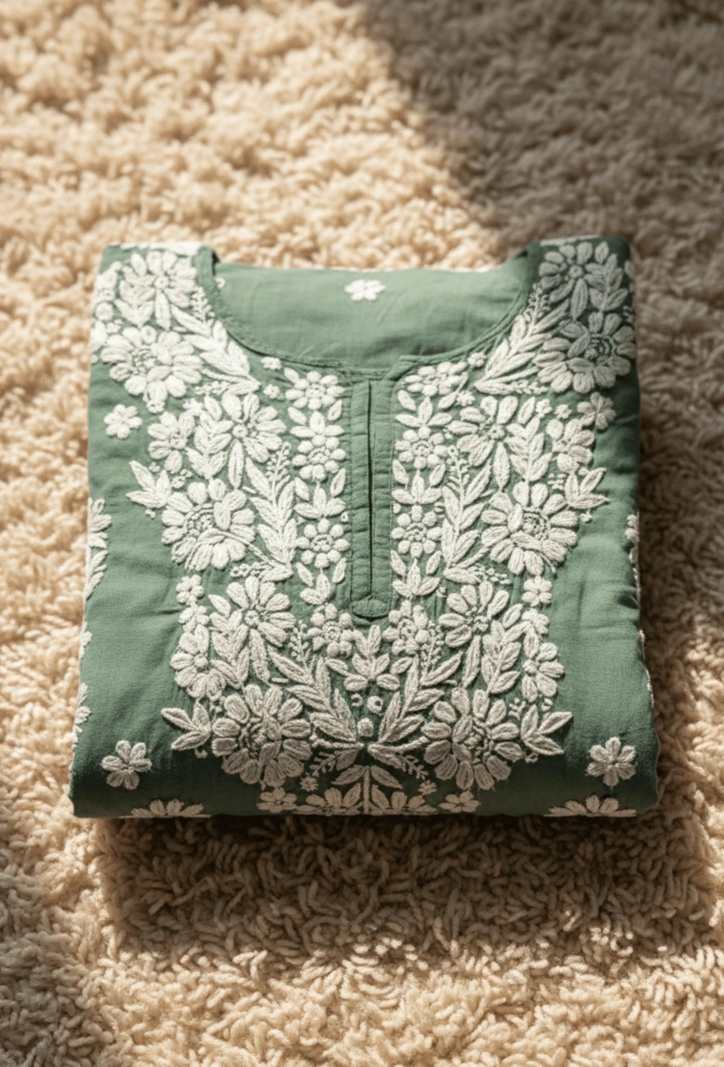 Modal Chikankari Hand Embroidered Kurta Set - Deep Sage Green