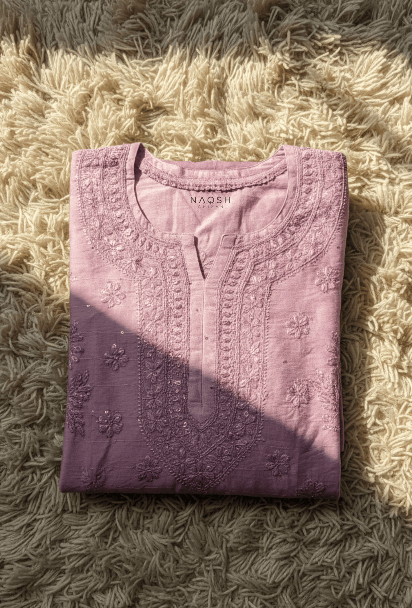 Chanderi Festive Chikankari Hand Embroidered Long Kurta - Purple