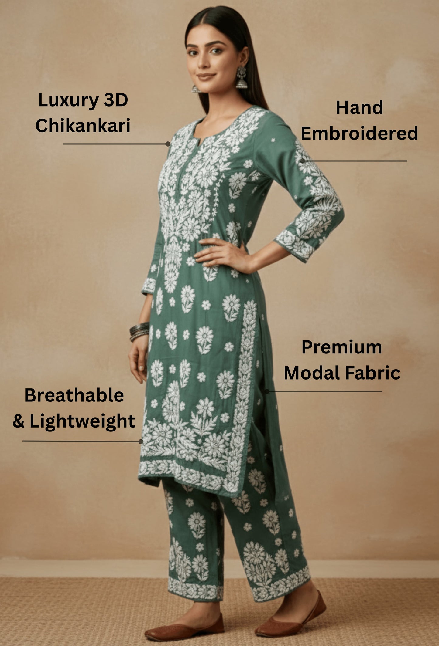 Modal Chikankari Hand Embroidered Kurta Trouser Set