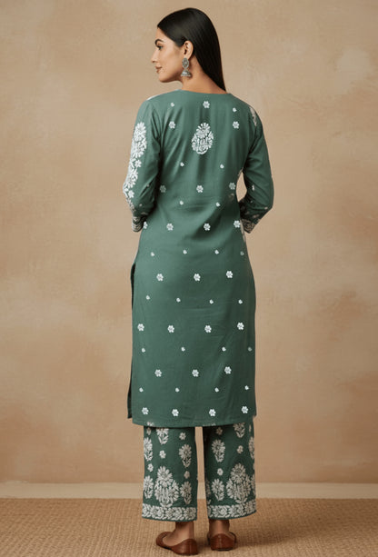 Modal Chikankari Hand Embroidered Kurta Trouser Set
