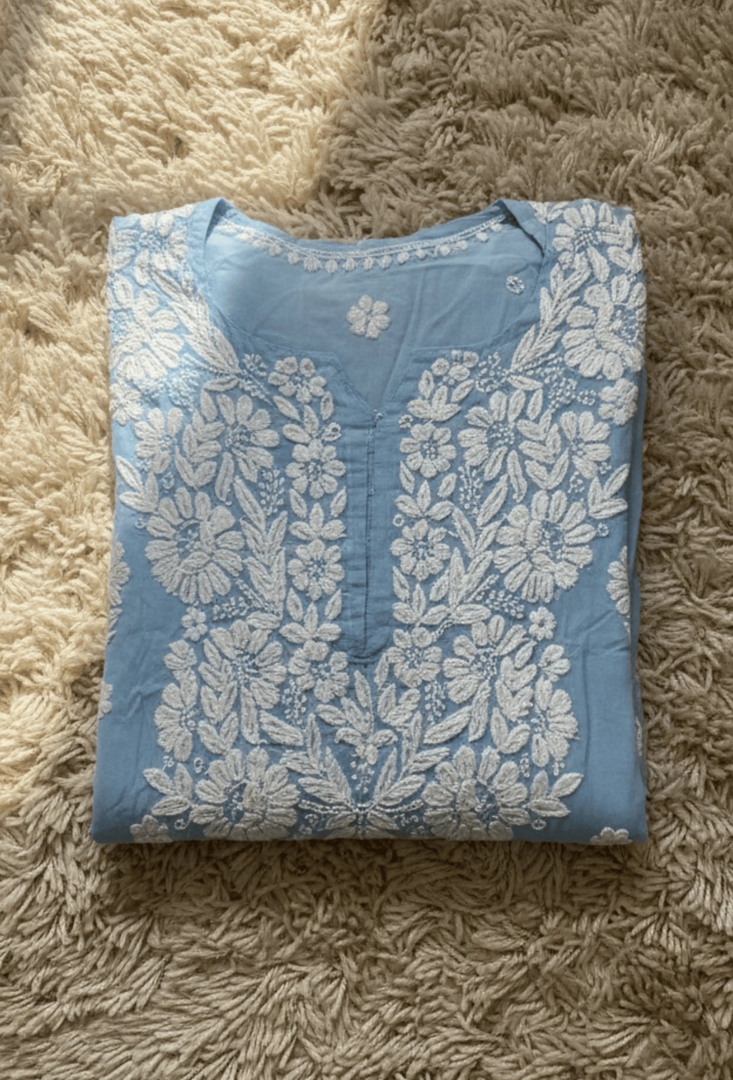 Modal Chikankari Hand Embroidered Kurta Set - Sky Blue
