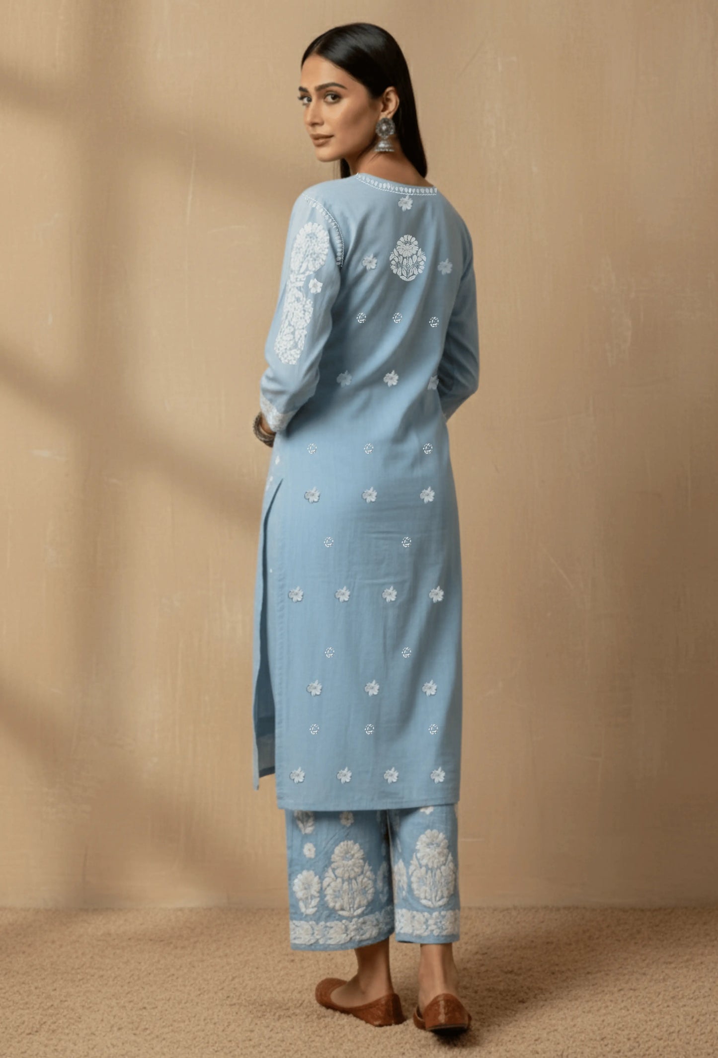 Modal Chikankari Hand Embroidered Kurta Set - Sky Blue