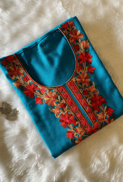 Kashmiri Wool Aari Embroidered Pheran - Sky Blue (Free Size)