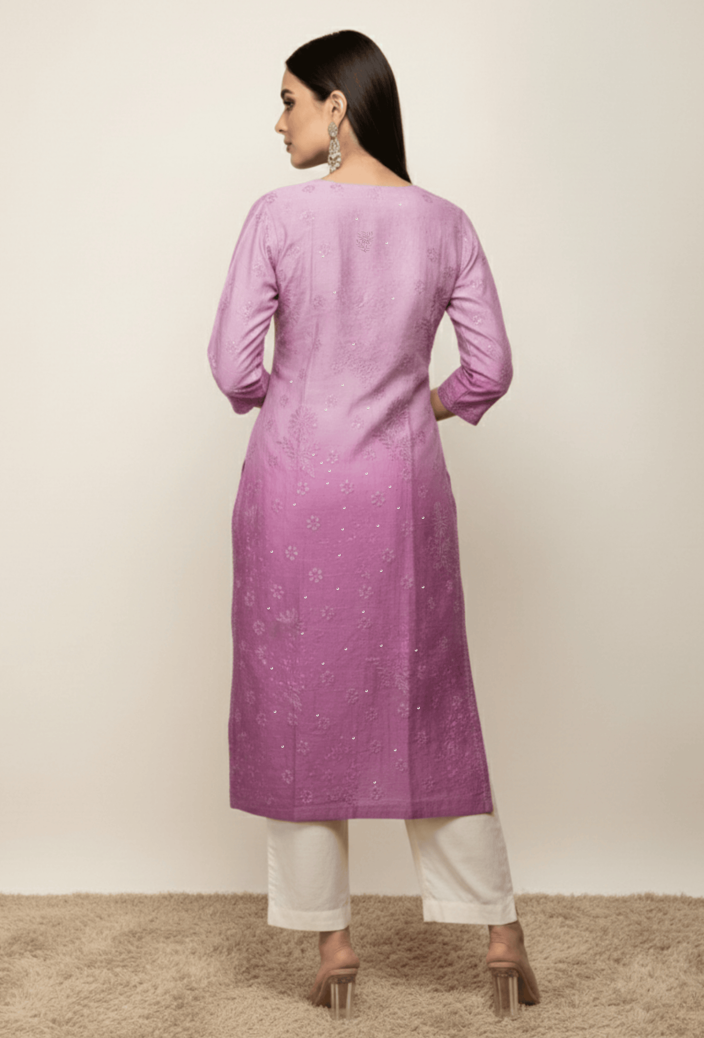 Chanderi Festive Chikankari Hand Embroidered Long Kurta - Purple
