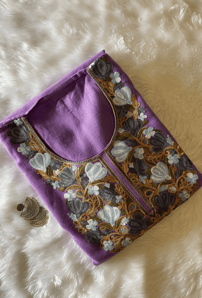 Kashmiri Wool Aari Embroidered Pheran - Lilac (Free Size)