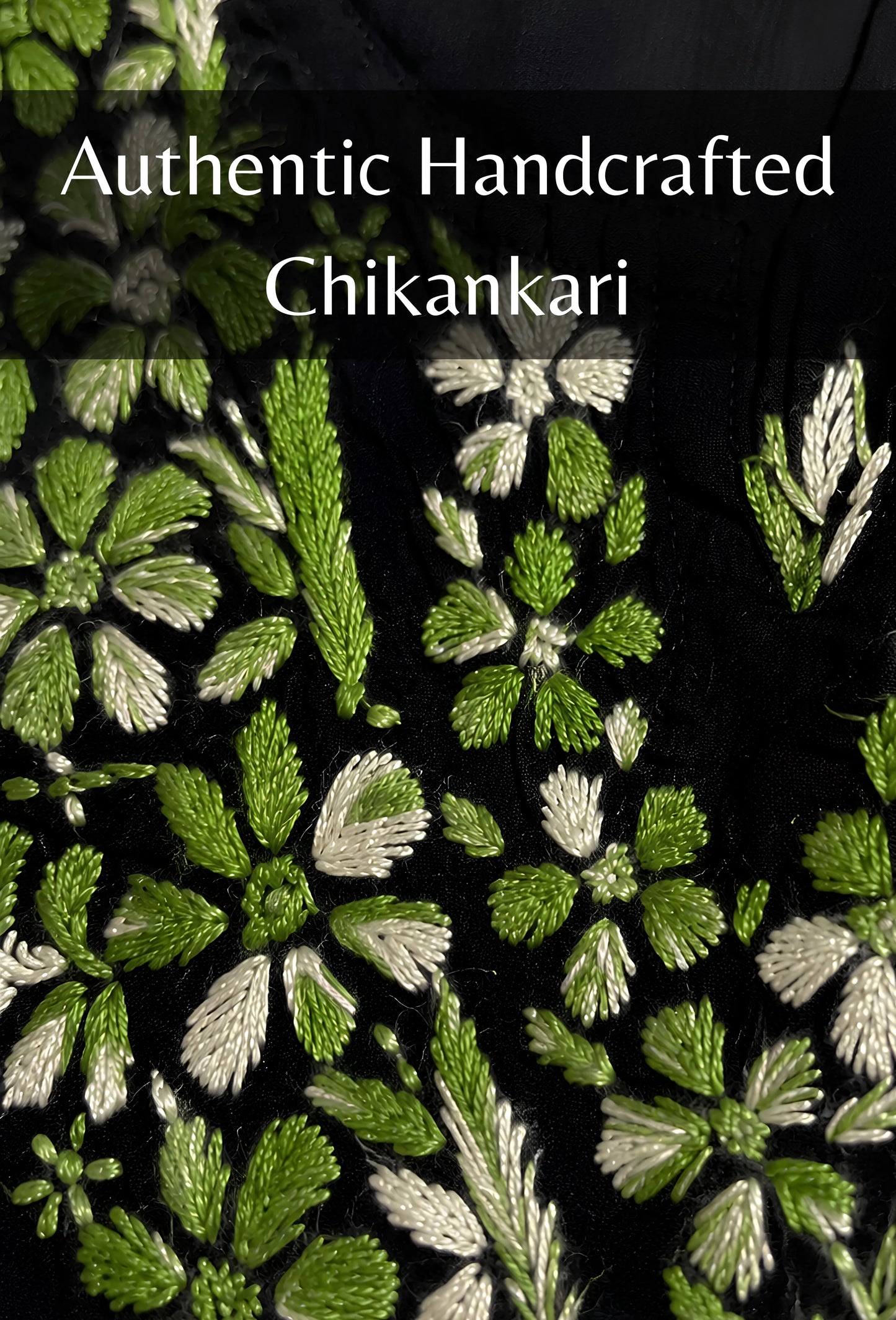 Chikankari Hand Embroidered Long Cotton Kurta - Black & Green