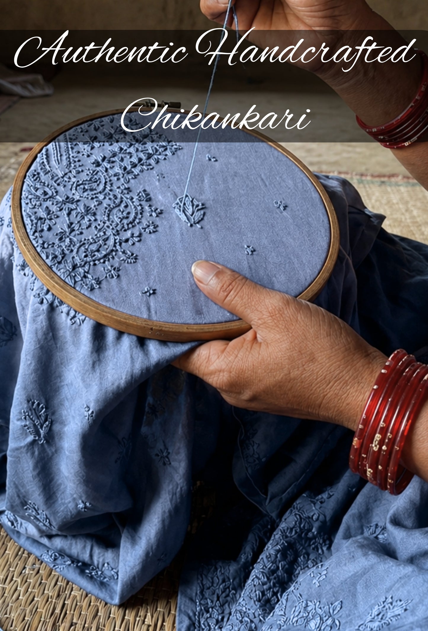 Chanderi Chikankari Hand Embroidered Kurta Set - Indigo