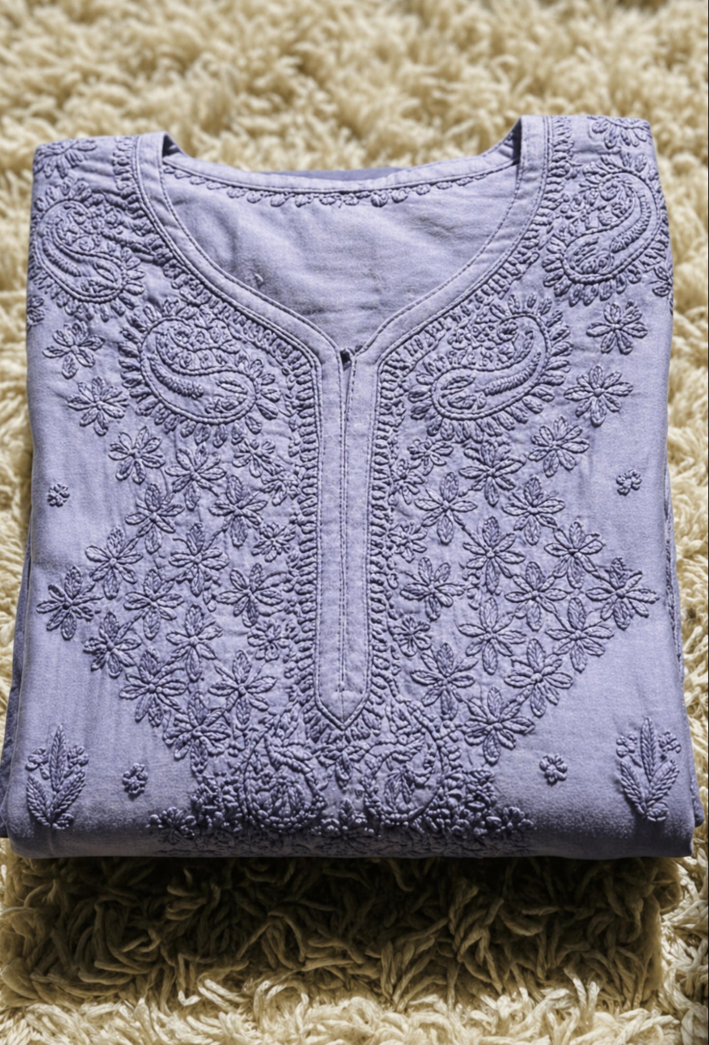 Chanderi Chikankari Hand Embroidered Kurta Set - Indigo