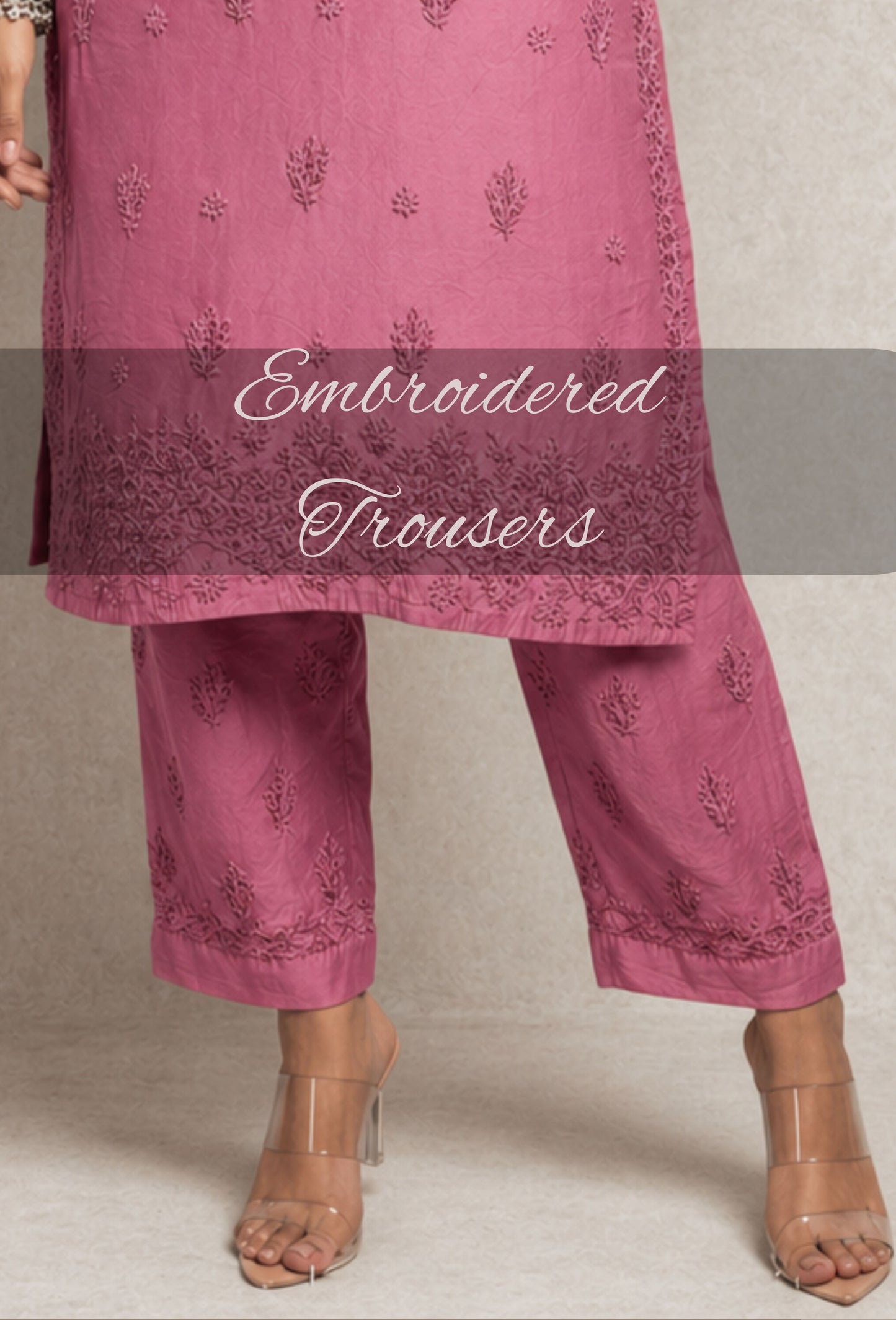 Chanderi Chikankari Hand Embroidered Kurta Set - Rose Pink