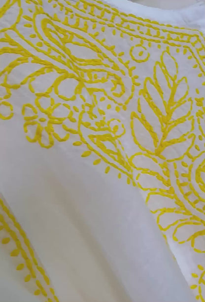 Maahi - White & Yellow - Kurta