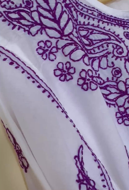 Maahi - White & Purple - Kurta