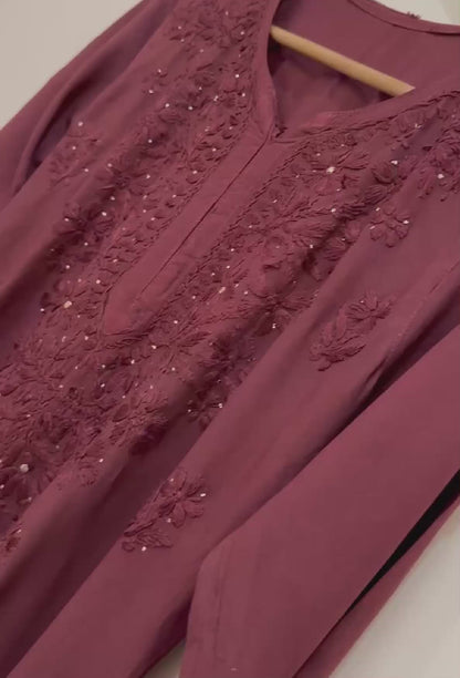 FIESTA - Brown Gold Embroidered Festive Chikankari Kurti