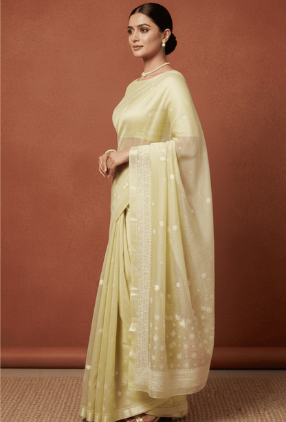 Chanderi Chikankari Saree - Cream