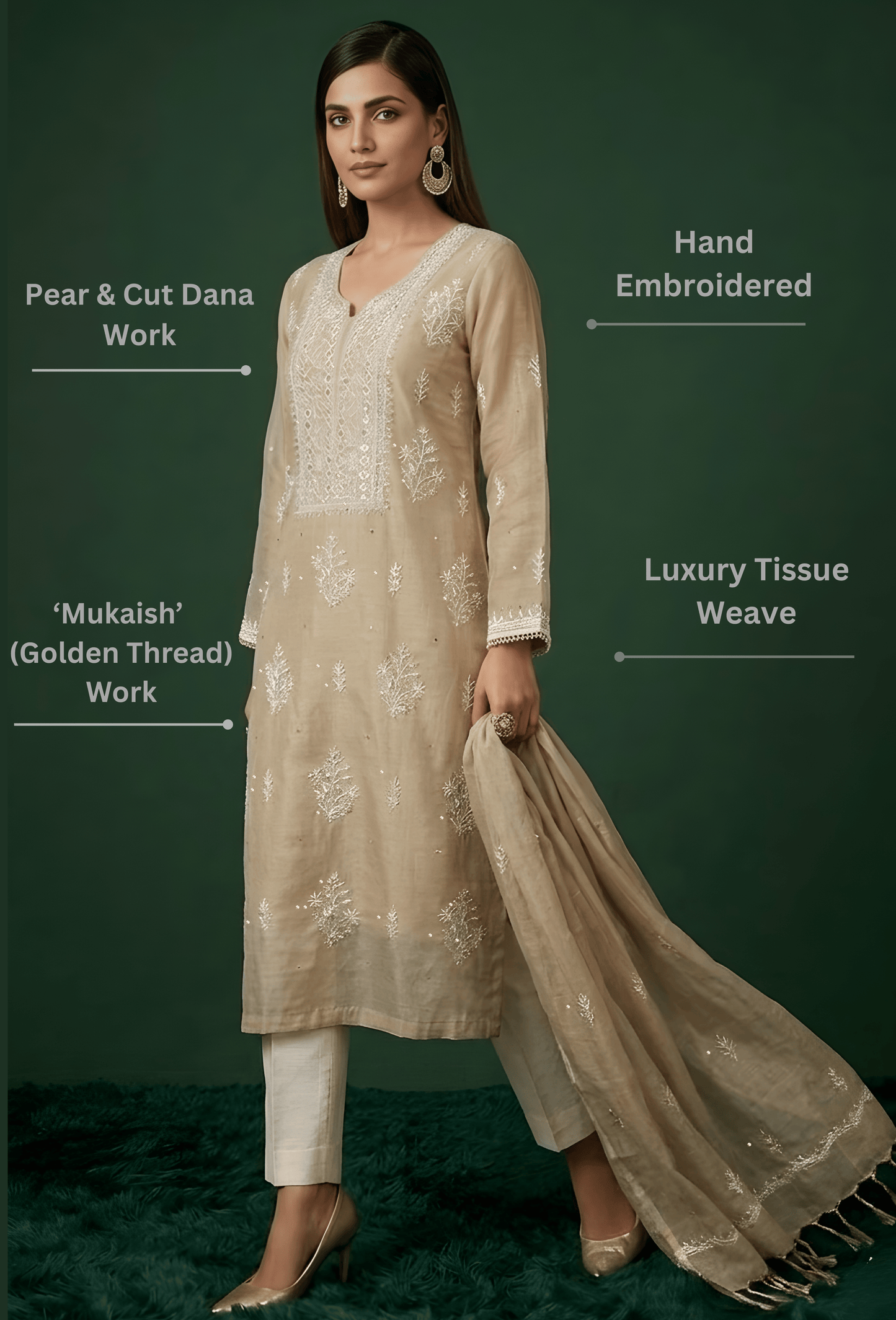 Unstitched Luxury Chikankari Hand Embroidered Kurta Dupatta Set