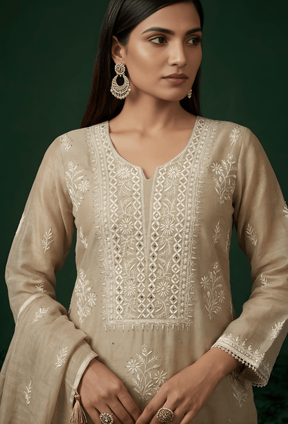 Unstitched Luxury Chikankari Hand Embroidered Kurta Dupatta Set