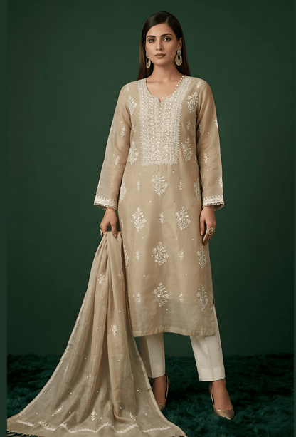 Unstitched Luxury Chikankari Hand Embroidered Kurta Dupatta Set