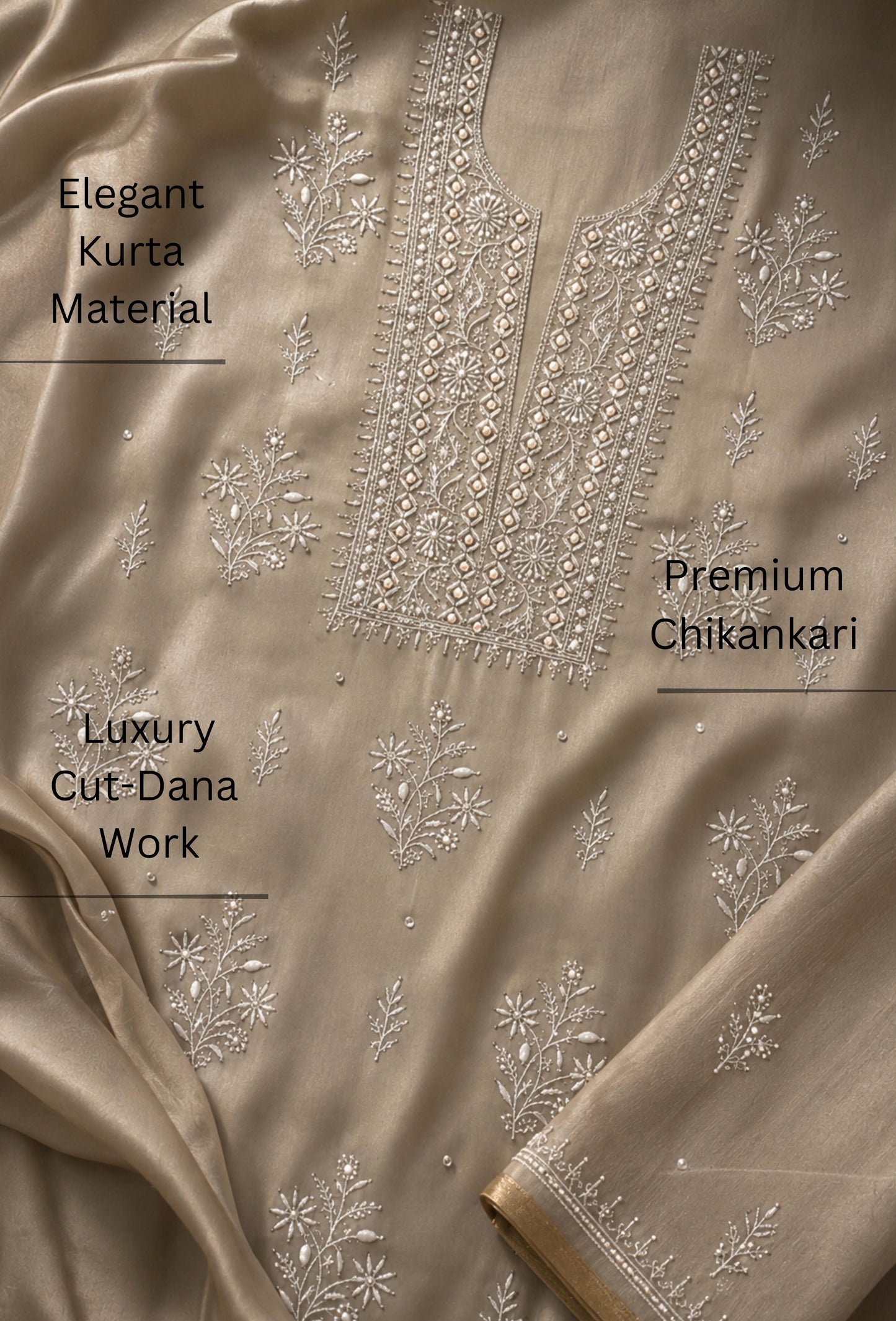 Unstitched Luxury Chikankari Hand Embroidered Kurta Dupatta Set